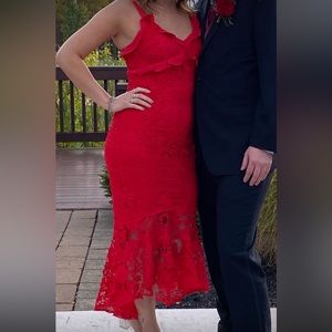 Red lace hi low dress